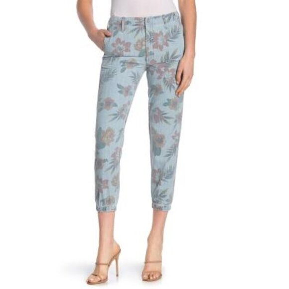 Mother Womens Blue Floral Tropical Mid Rise Lightweight Joggers Pants Sz 27 New - Picture 2 of 11